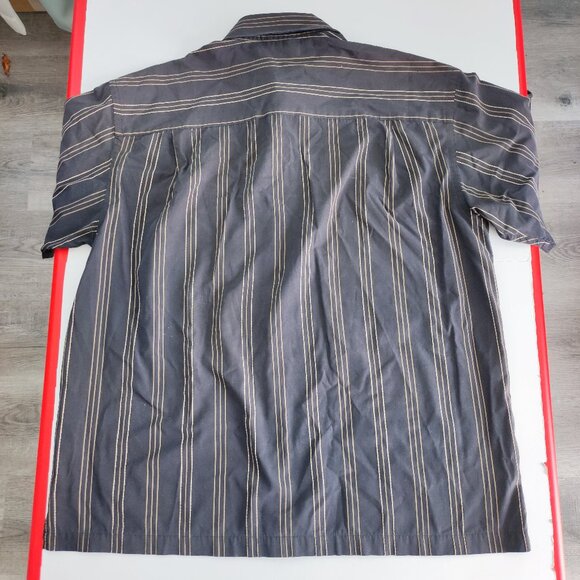 Geoffrey Beene button down shirt men's size L black with yellow stripes - Picture 3 of 9